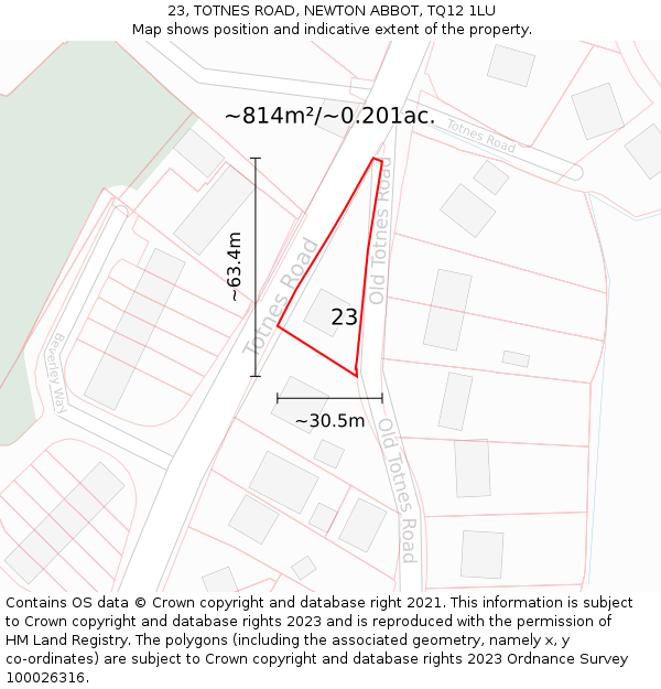 23, TOTNES ROAD, NEWTON ABBOT, TQ12 1LU: Plot and title map