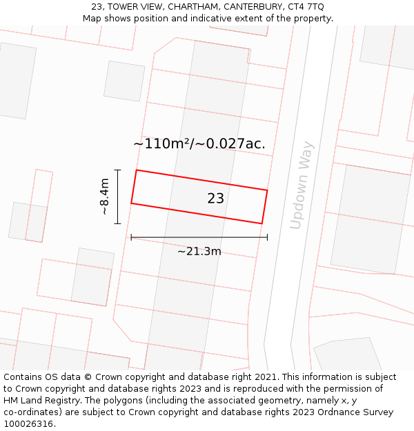 23, TOWER VIEW, CHARTHAM, CANTERBURY, CT4 7TQ: Plot and title map