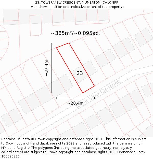 23, TOWER VIEW CRESCENT, NUNEATON, CV10 8PP: Plot and title map