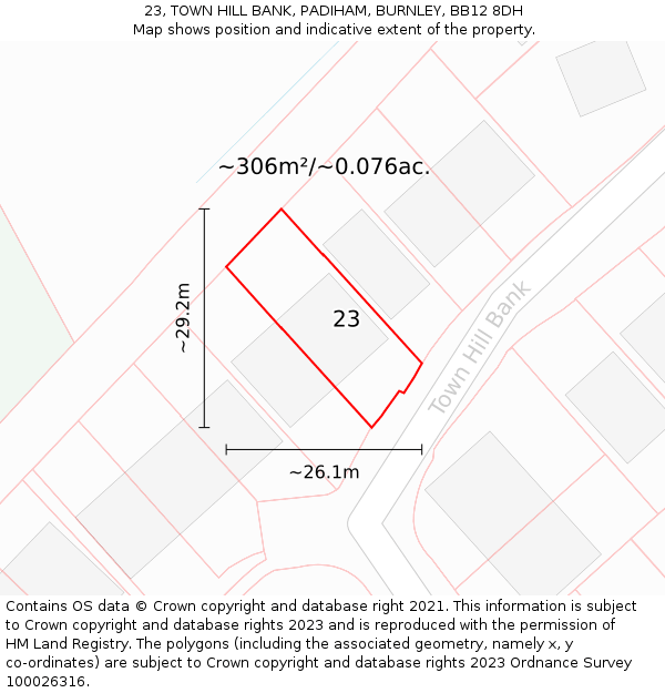 23, TOWN HILL BANK, PADIHAM, BURNLEY, BB12 8DH: Plot and title map