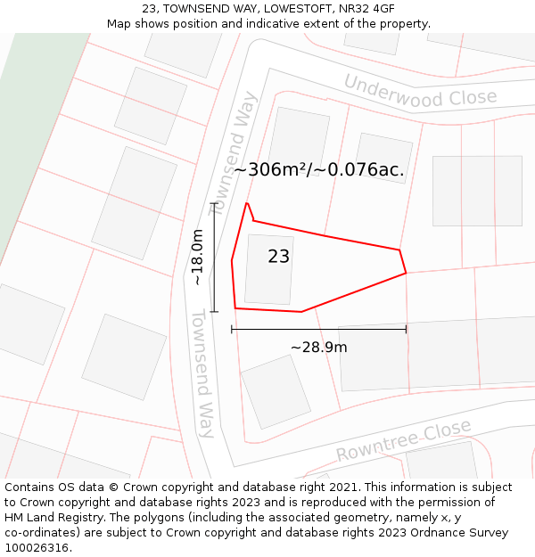 23, TOWNSEND WAY, LOWESTOFT, NR32 4GF: Plot and title map