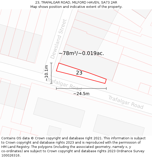 23, TRAFALGAR ROAD, MILFORD HAVEN, SA73 2AR: Plot and title map