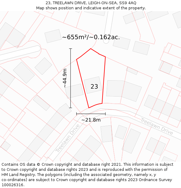 23, TREELAWN DRIVE, LEIGH-ON-SEA, SS9 4AQ: Plot and title map