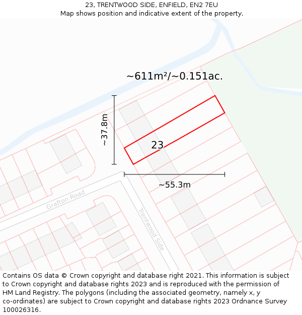 23, TRENTWOOD SIDE, ENFIELD, EN2 7EU: Plot and title map