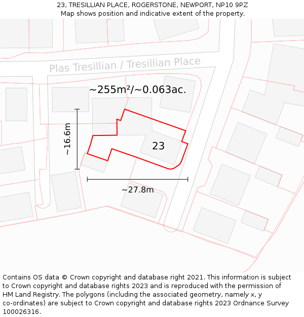23, TRESILLIAN PLACE, ROGERSTONE, NEWPORT, NP10 9PZ: Plot and title map