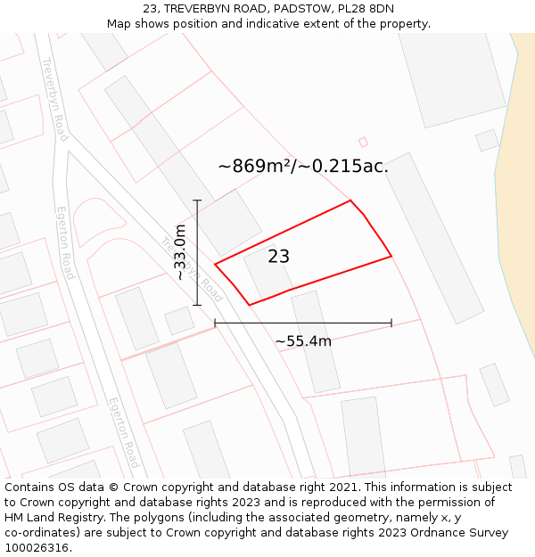 23, TREVERBYN ROAD, PADSTOW, PL28 8DN: Plot and title map