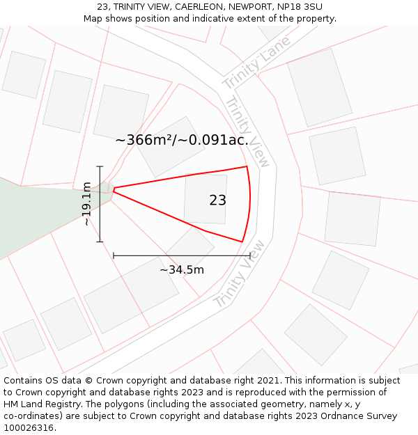 23, TRINITY VIEW, CAERLEON, NEWPORT, NP18 3SU: Plot and title map