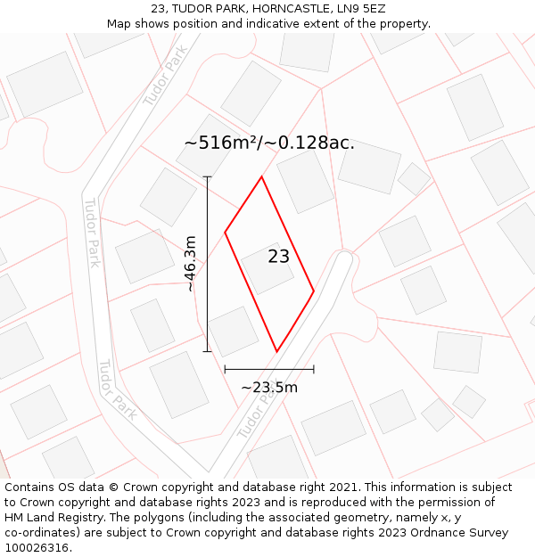 23, TUDOR PARK, HORNCASTLE, LN9 5EZ: Plot and title map