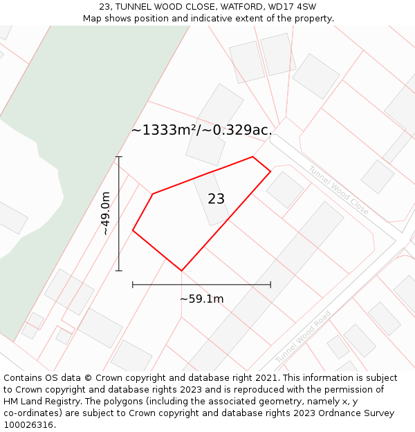 23, TUNNEL WOOD CLOSE, WATFORD, WD17 4SW: Plot and title map