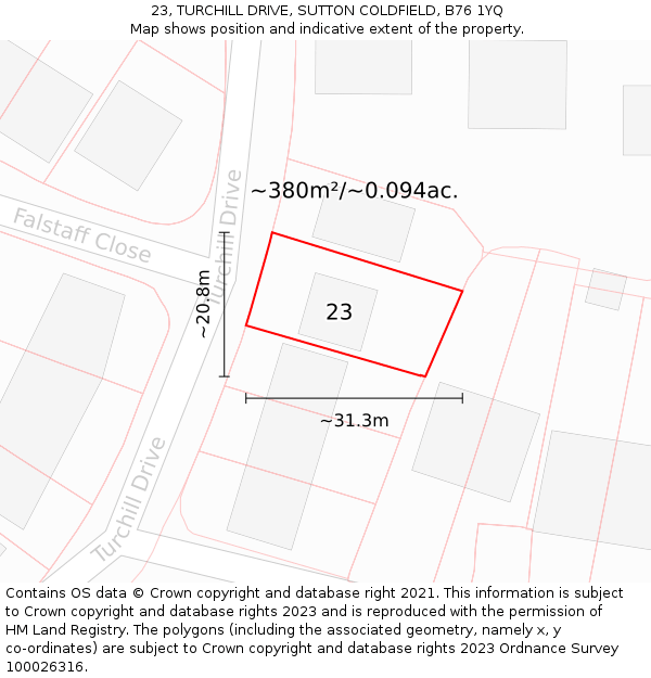 23, TURCHILL DRIVE, SUTTON COLDFIELD, B76 1YQ: Plot and title map