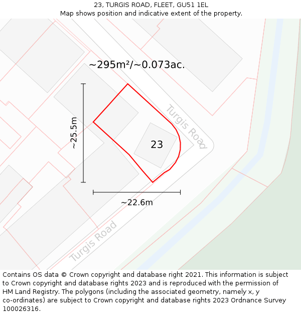 23, TURGIS ROAD, FLEET, GU51 1EL: Plot and title map