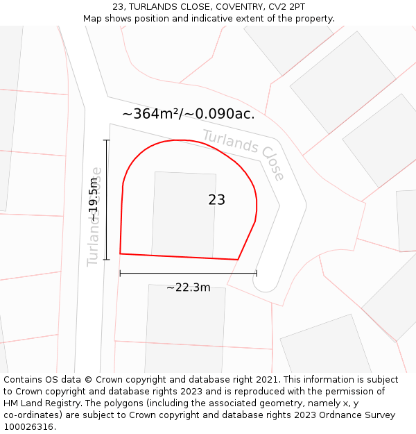 23, TURLANDS CLOSE, COVENTRY, CV2 2PT: Plot and title map