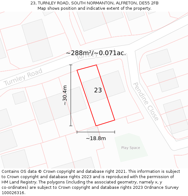 23, TURNLEY ROAD, SOUTH NORMANTON, ALFRETON, DE55 2FB: Plot and title map