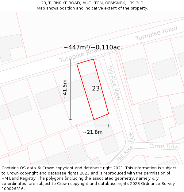 23, TURNPIKE ROAD, AUGHTON, ORMSKIRK, L39 3LD: Plot and title map