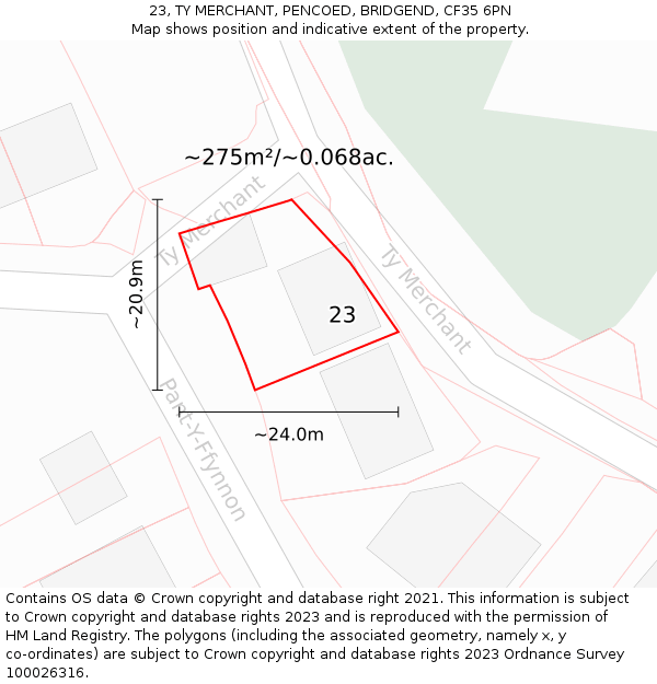 23, TY MERCHANT, PENCOED, BRIDGEND, CF35 6PN: Plot and title map