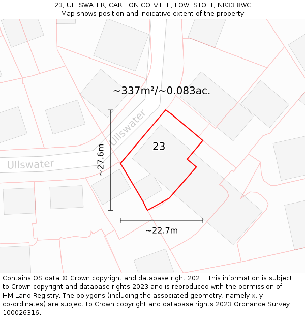 23, ULLSWATER, CARLTON COLVILLE, LOWESTOFT, NR33 8WG: Plot and title map