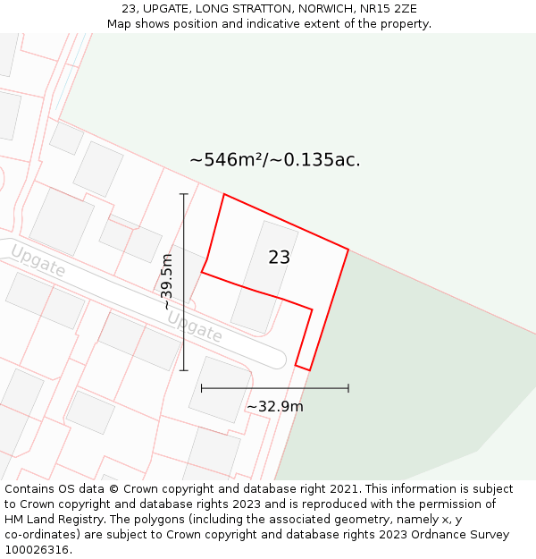 23, UPGATE, LONG STRATTON, NORWICH, NR15 2ZE: Plot and title map