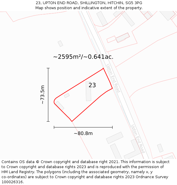23, UPTON END ROAD, SHILLINGTON, HITCHIN, SG5 3PG: Plot and title map