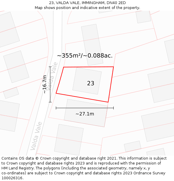 23, VALDA VALE, IMMINGHAM, DN40 2ED: Plot and title map