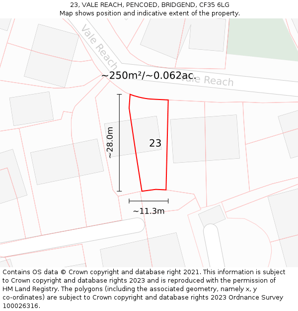 23, VALE REACH, PENCOED, BRIDGEND, CF35 6LG: Plot and title map