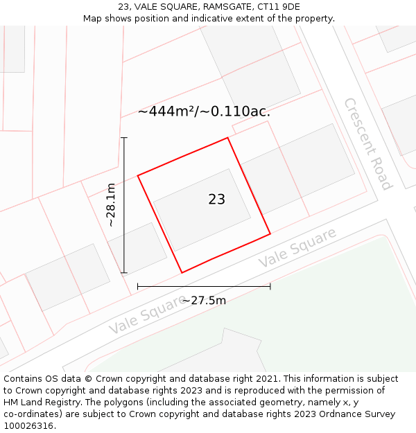 23, VALE SQUARE, RAMSGATE, CT11 9DE: Plot and title map