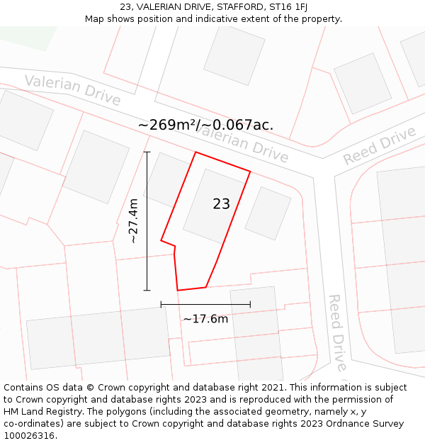 23, VALERIAN DRIVE, STAFFORD, ST16 1FJ: Plot and title map