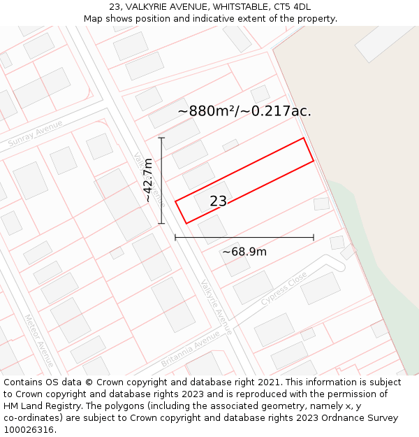 23, VALKYRIE AVENUE, WHITSTABLE, CT5 4DL: Plot and title map
