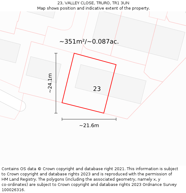 23, VALLEY CLOSE, TRURO, TR1 3UN: Plot and title map