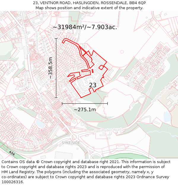 23, VENTNOR ROAD, HASLINGDEN, ROSSENDALE, BB4 6QP: Plot and title map
