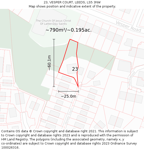 23, VESPER COURT, LEEDS, LS5 3NW: Plot and title map