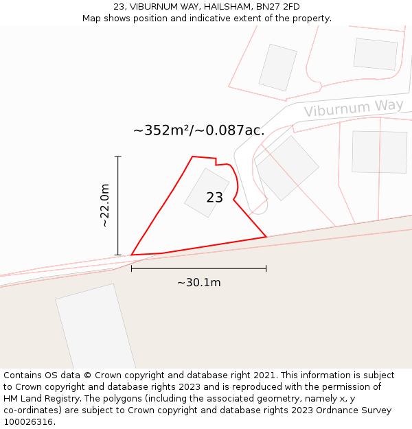 23, VIBURNUM WAY, HAILSHAM, BN27 2FD: Plot and title map