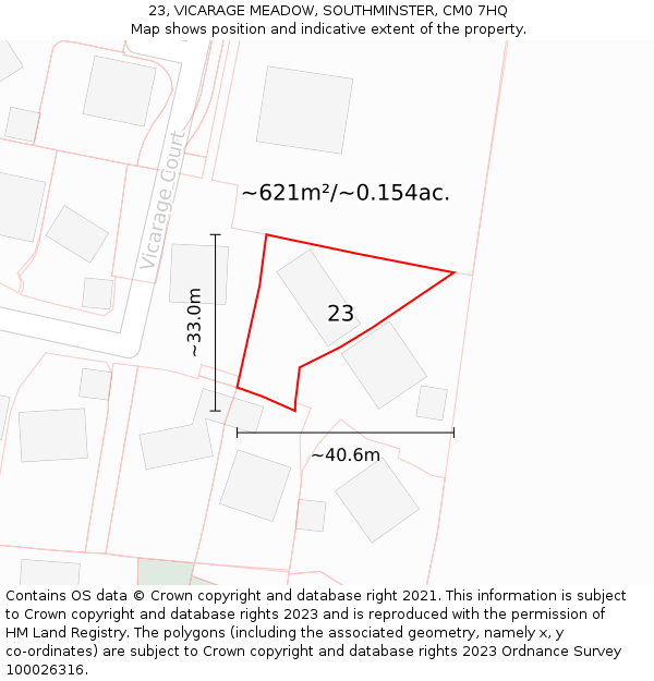 23, VICARAGE MEADOW, SOUTHMINSTER, CM0 7HQ: Plot and title map