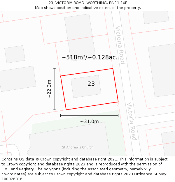 23, VICTORIA ROAD, WORTHING, BN11 1XE: Plot and title map