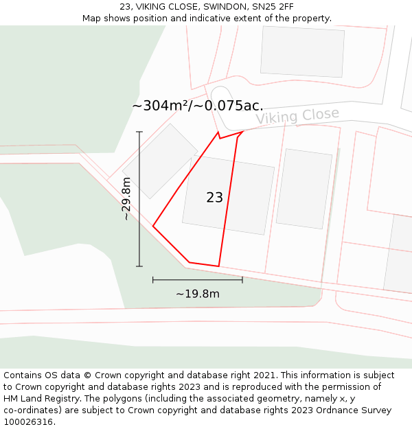 23, VIKING CLOSE, SWINDON, SN25 2FF: Plot and title map