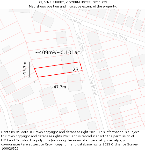 23, VINE STREET, KIDDERMINSTER, DY10 2TS: Plot and title map