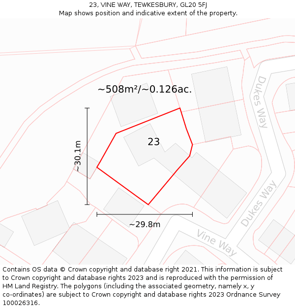 23, VINE WAY, TEWKESBURY, GL20 5FJ: Plot and title map