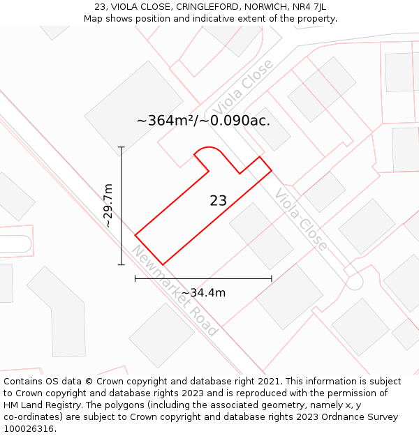 23, VIOLA CLOSE, CRINGLEFORD, NORWICH, NR4 7JL: Plot and title map