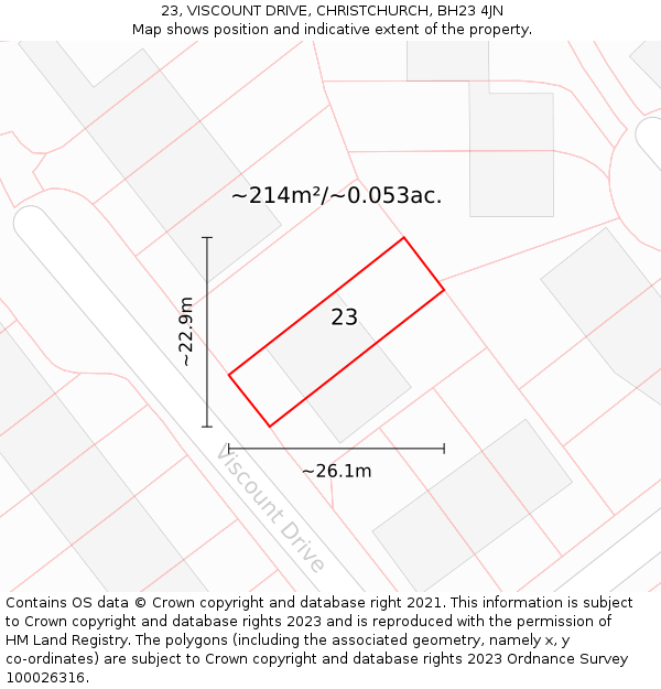 23, VISCOUNT DRIVE, CHRISTCHURCH, BH23 4JN: Plot and title map