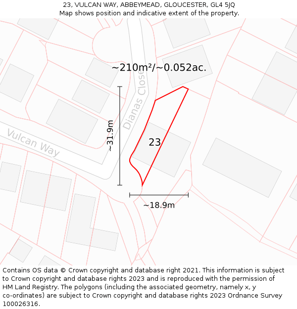 23, VULCAN WAY, ABBEYMEAD, GLOUCESTER, GL4 5JQ: Plot and title map