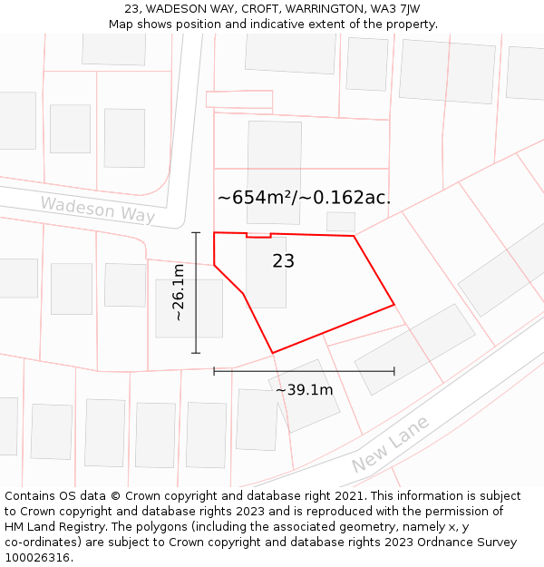 23, WADESON WAY, CROFT, WARRINGTON, WA3 7JW: Plot and title map
