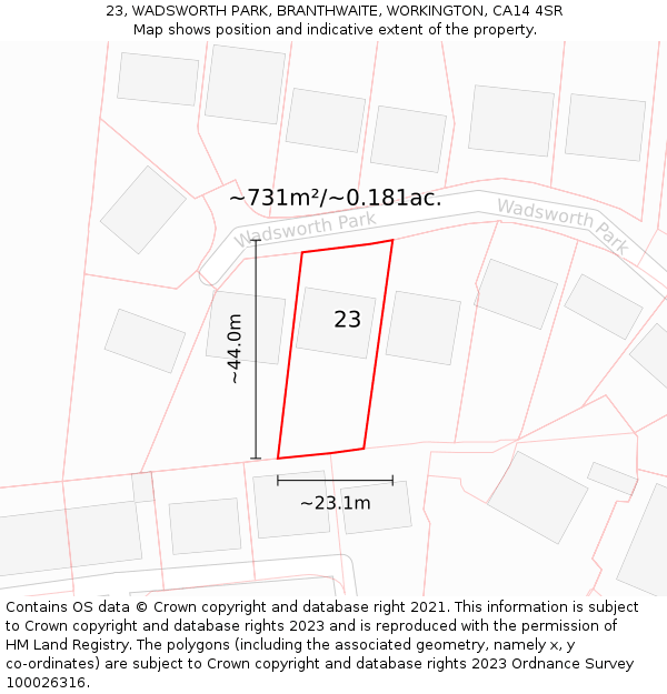 23, WADSWORTH PARK, BRANTHWAITE, WORKINGTON, CA14 4SR: Plot and title map