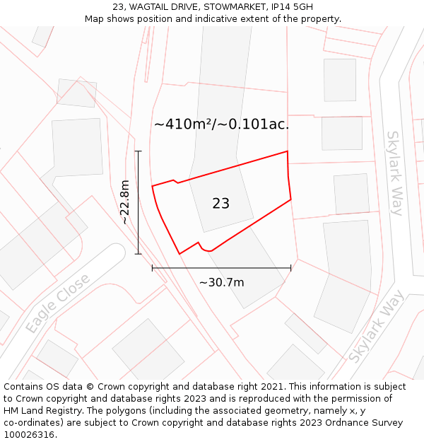 23, WAGTAIL DRIVE, STOWMARKET, IP14 5GH: Plot and title map