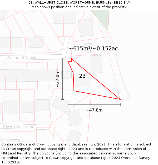 23, WALLHURST CLOSE, WORSTHORNE, BURNLEY, BB10 3NY: Plot and title map