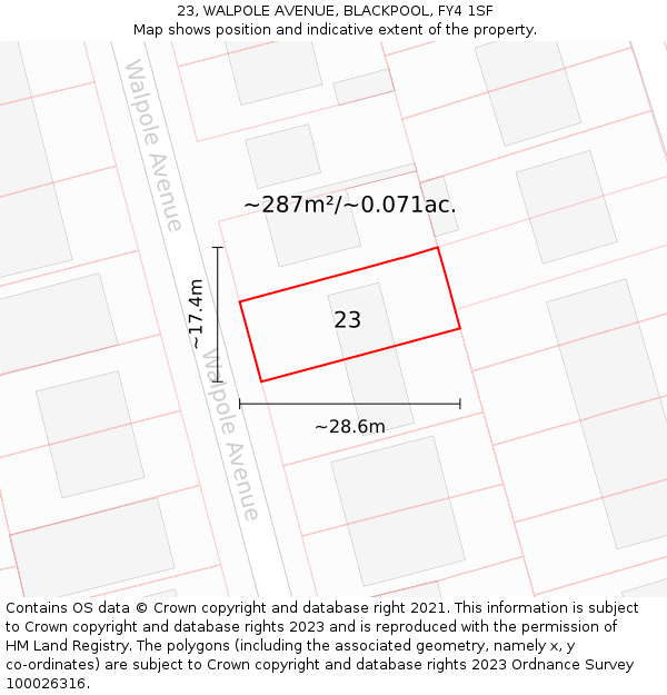 23, WALPOLE AVENUE, BLACKPOOL, FY4 1SF: Plot and title map