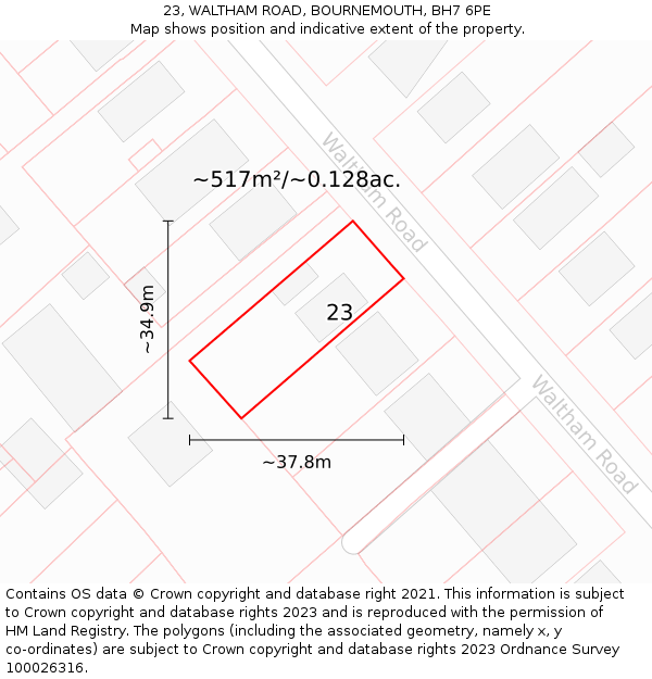 23, WALTHAM ROAD, BOURNEMOUTH, BH7 6PE: Plot and title map