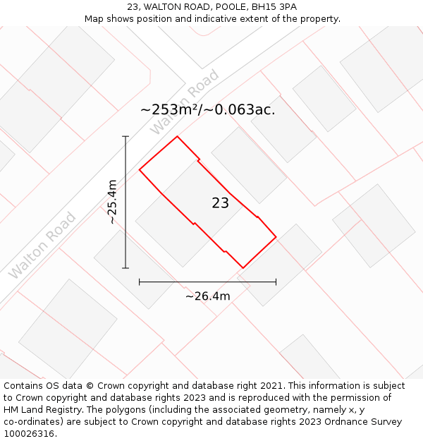 23, WALTON ROAD, POOLE, BH15 3PA: Plot and title map