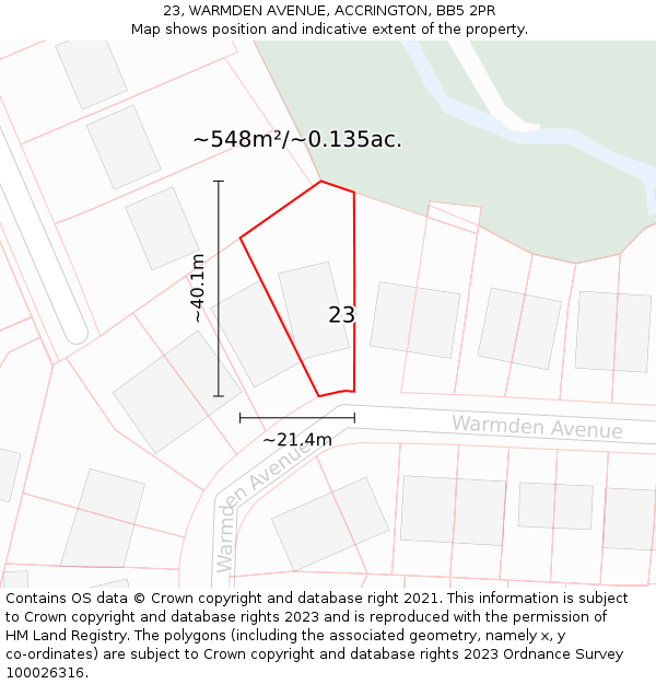 23, WARMDEN AVENUE, ACCRINGTON, BB5 2PR: Plot and title map