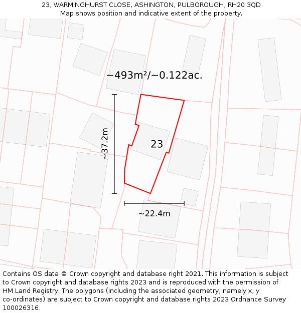 23, WARMINGHURST CLOSE, ASHINGTON, PULBOROUGH, RH20 3QD: Plot and title map