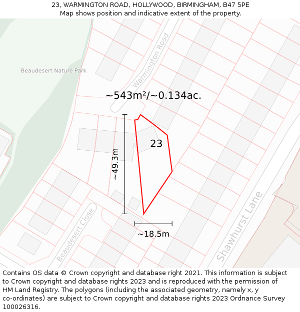 23, WARMINGTON ROAD, HOLLYWOOD, BIRMINGHAM, B47 5PE: Plot and title map