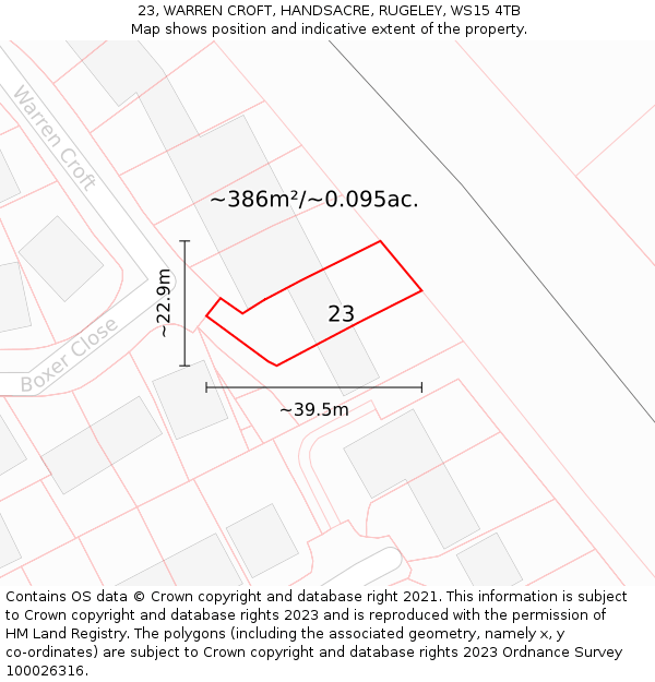 23, WARREN CROFT, HANDSACRE, RUGELEY, WS15 4TB: Plot and title map